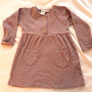 ZARA Girls 3-4 years Floral Soft Touch Dress, mauve purple ribbed dress 3T 4T